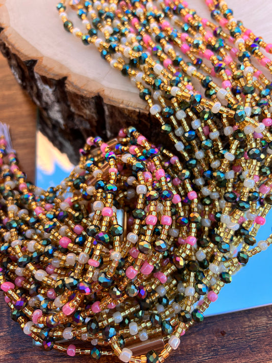 Dede Gold Waist Beads Large / Handmade Handcrafted with Quality Glass Seed Beads and Elastic and Chains.